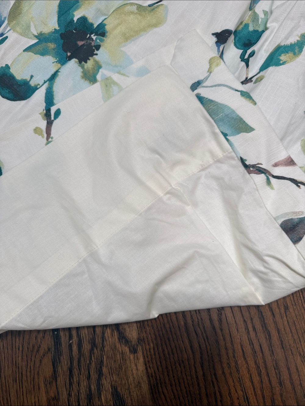 2 Teal and Cream Floral Curtain Panels- Custom Made - Picture 5 of 10